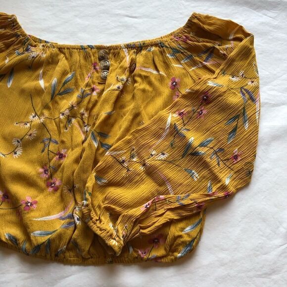 LA Gypsy Blouse Crop Mustard/flowers Medium - Picture 3 of 5